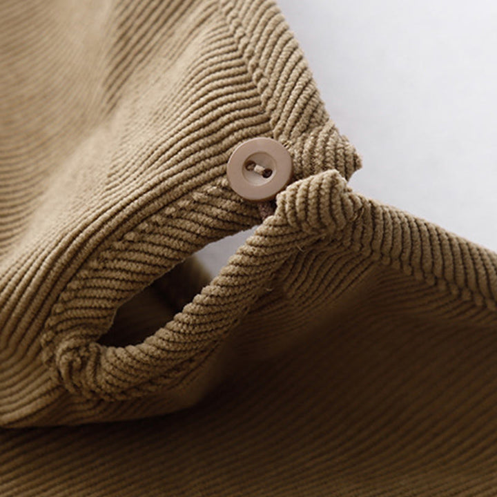 Buddha Stones Tan Cordkleid mit Puffärmeln, Midi-Länge, einfarbig, Cord - image 4