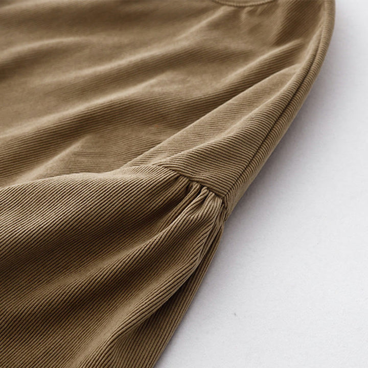 Buddha Stones Tan Cordkleid mit Puffärmeln, Midi-Länge, einfarbig, Cord - image 9