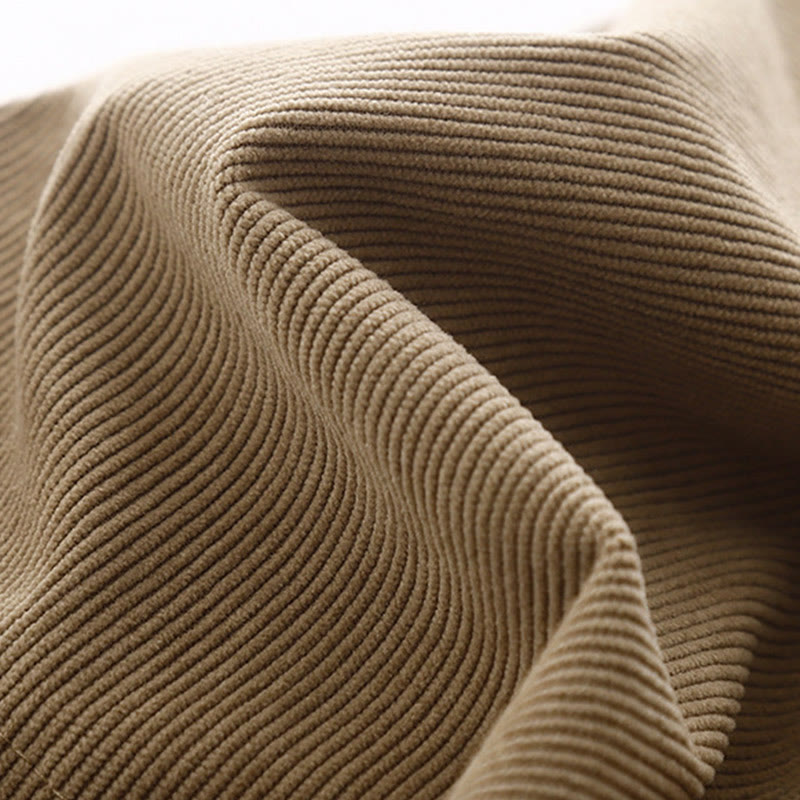 Buddha Stones Tan Cordkleid mit Puffärmeln, Midi-Länge, einfarbig, Cord - image 6