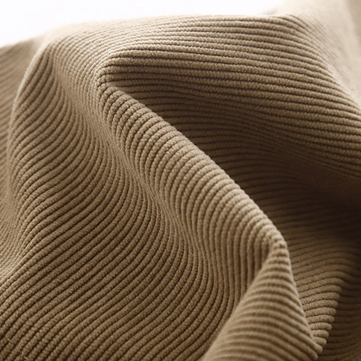 Buddha Stones Tan Cordkleid mit Puffärmeln, Midi-Länge, einfarbig, Cord - image 6