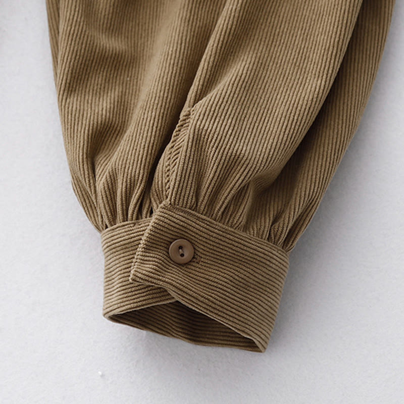 Buddha Stones Tan Cordkleid mit Puffärmeln, Midi-Länge, einfarbig, Cord - image 8