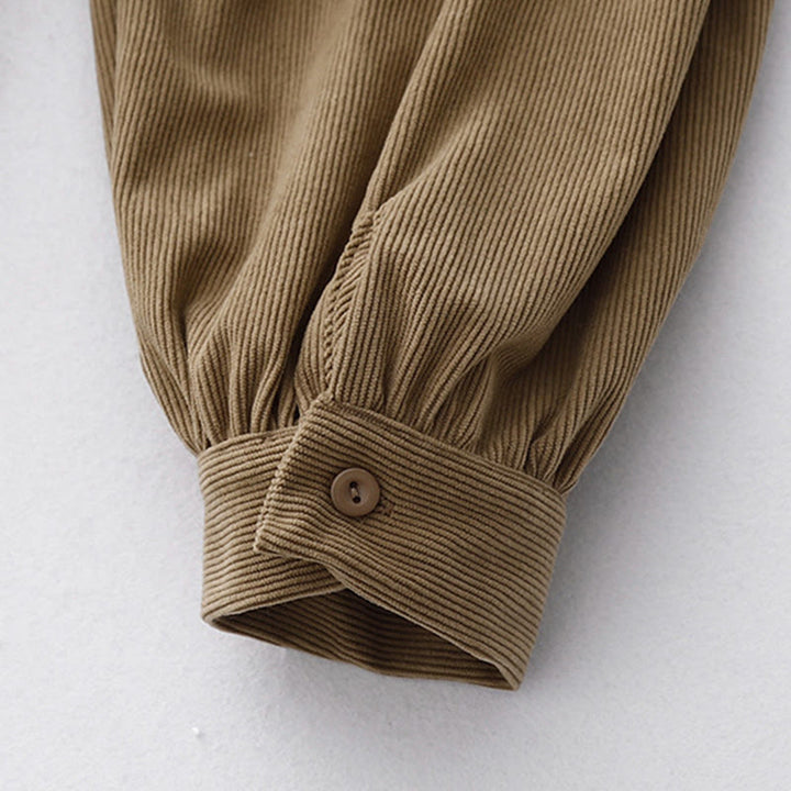 Buddha Stones Tan Cordkleid mit Puffärmeln, Midi-Länge, einfarbig, Cord - image 8