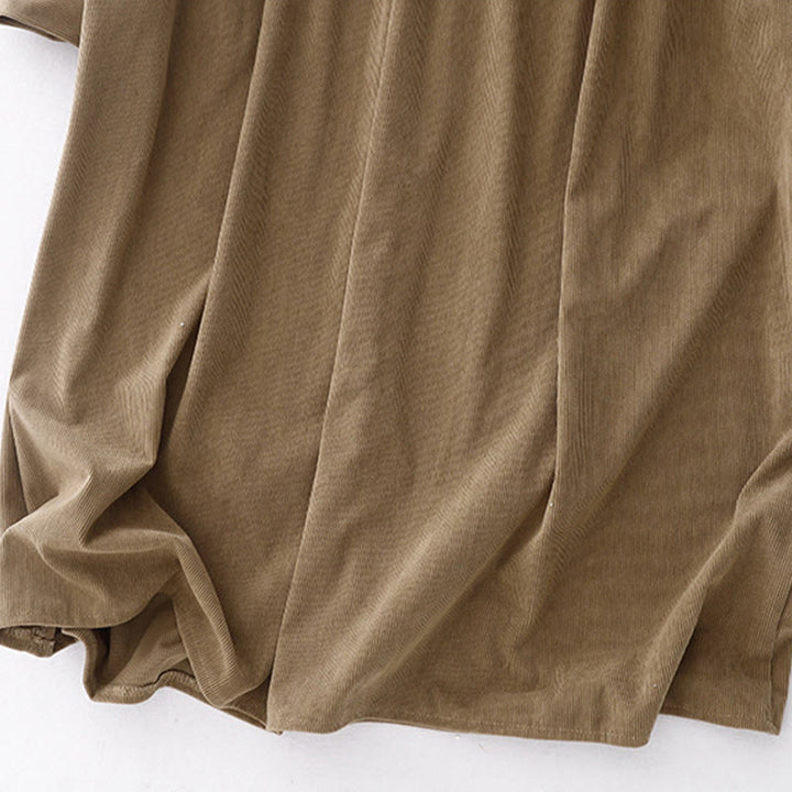 Buddha Stones Tan Cordkleid mit Puffärmeln, Midi-Länge, einfarbig, Cord - image 13