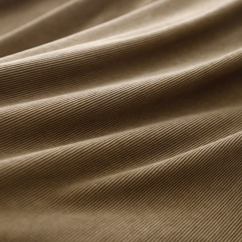 Buddha Stones Tan Cordkleid mit Puffärmeln, Midi-Länge, einfarbig, Cord - image 12