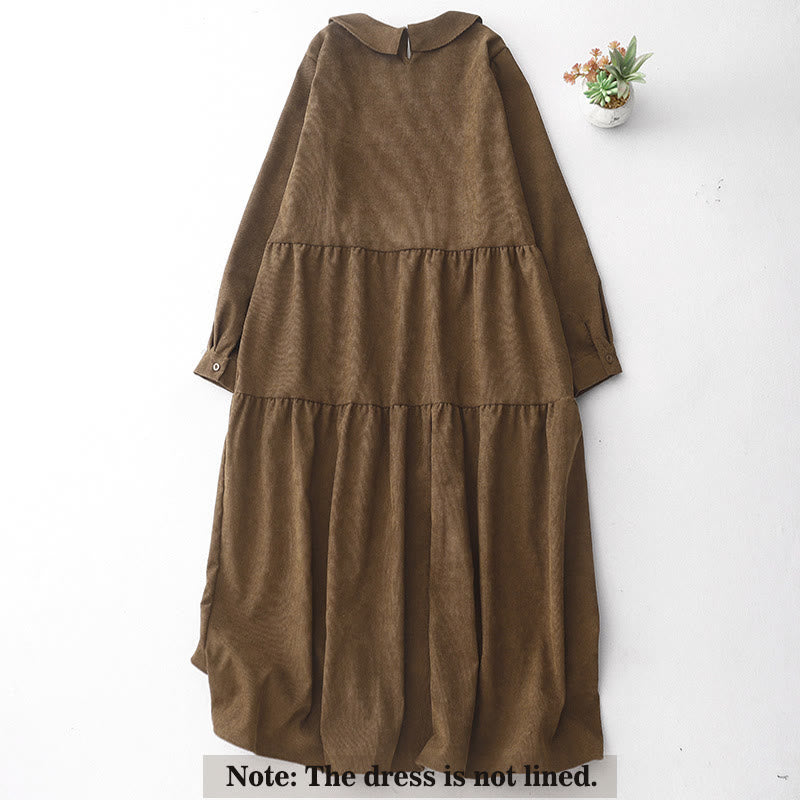 Buddha Stones – Langärmliges Midikleid aus Baumwollcord mit Peter-Pan-Kragen und Taschen - image 2