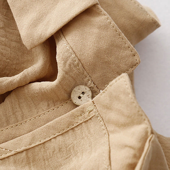 Buddha Stones Spring – Schlichtes, langärmliges Midikleid aus Baumwollleinen mit Revers und Taschen - image 12