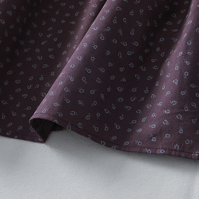 Buddha Stones Printing Floral Akkordeonfalten Baumwollleinen Langarm-Midikleid mit Taschen - image 15