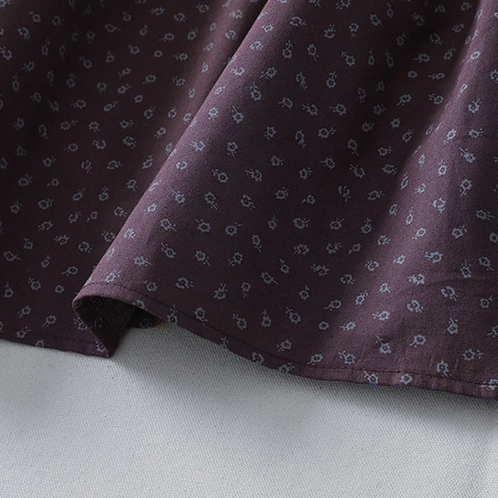Buddha Stones Printing Floral Akkordeonfalten Baumwollleinen Langarm-Midikleid mit Taschen - image 15