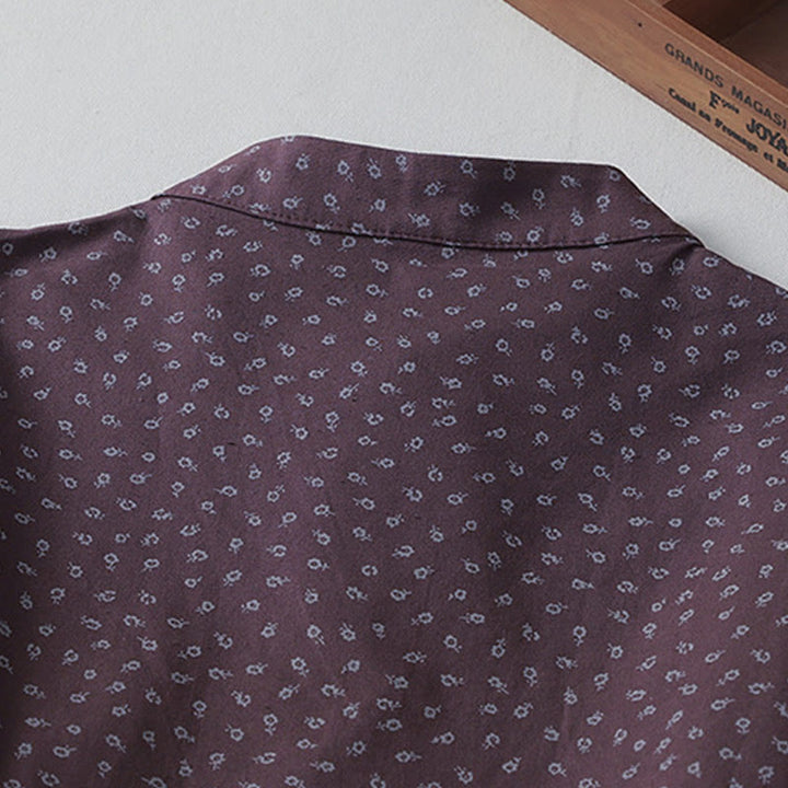 Buddha Stones Printing Floral Akkordeonfalten Baumwollleinen Langarm-Midikleid mit Taschen - image 9