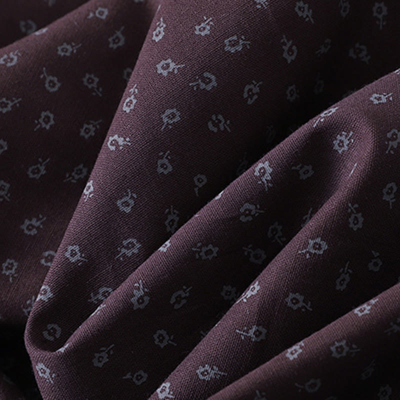 Buddha Stones Printing Floral Akkordeonfalten Baumwollleinen Langarm-Midikleid mit Taschen - image 15