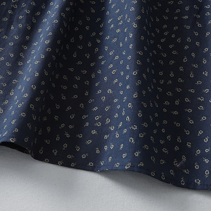 Buddha Stones Printing Floral Akkordeonfalten Baumwollleinen Langarm-Midikleid mit Taschen - image 6