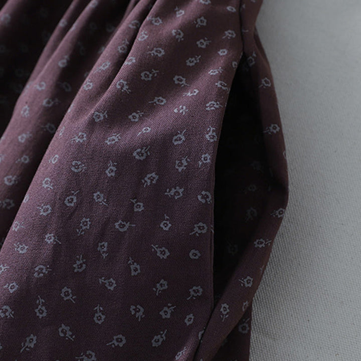 Buddha Stones Printing Floral Akkordeonfalten Baumwollleinen Langarm-Midikleid mit Taschen - image 14
