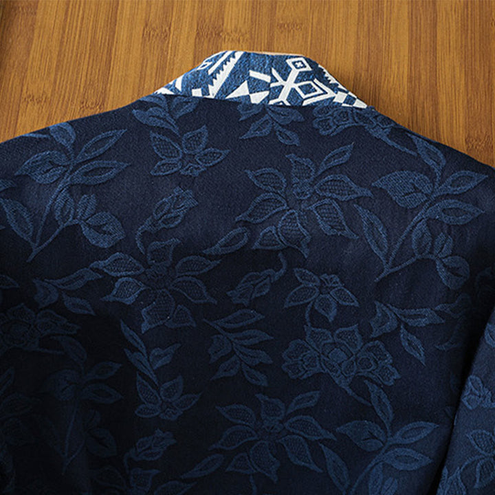 Buddha Stones Lässiges Jacquard-Langarmhemd mit Froschknöpfen aus Baumwolle und Leinen für Damen - image 6