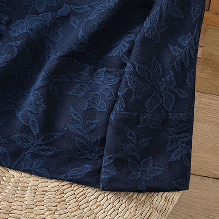 Buddha Stones Lässiges Jacquard-Langarmhemd mit Froschknöpfen aus Baumwolle und Leinen für Damen - image 11