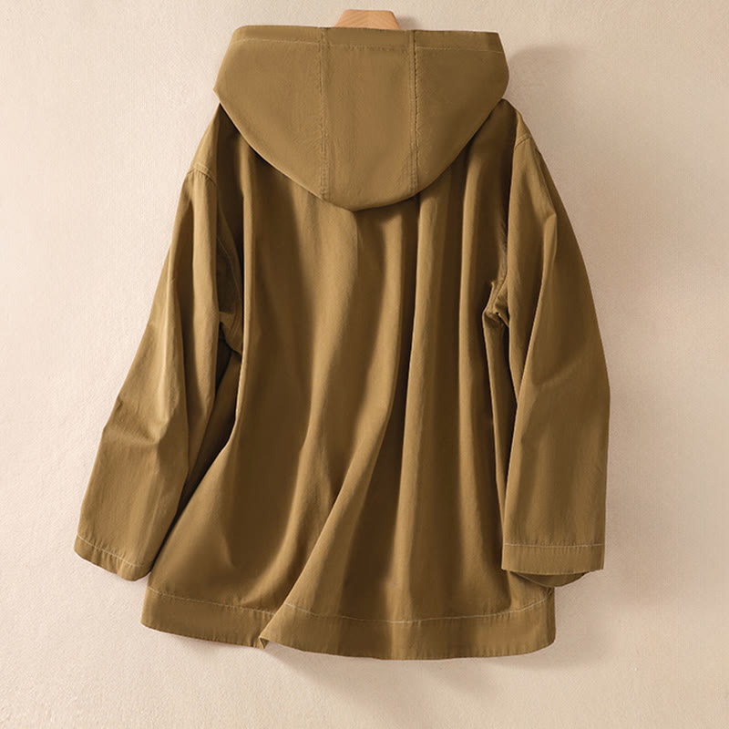Buddha Stones Pure Color Damen-Langarm-Baumwolljacke mit Kapuze und Taschen - image 3