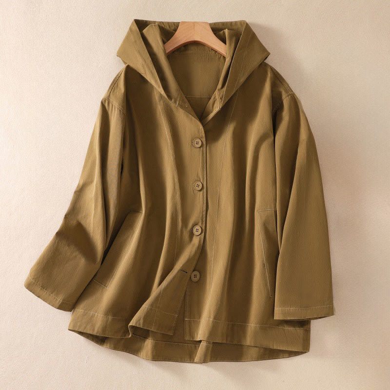 Buddha Stones Pure Color Damen-Langarm-Baumwolljacke mit Kapuze und Taschen - Dunkelgoldenrod - US14, UK/AU18, EU46 (2XL) - image 1