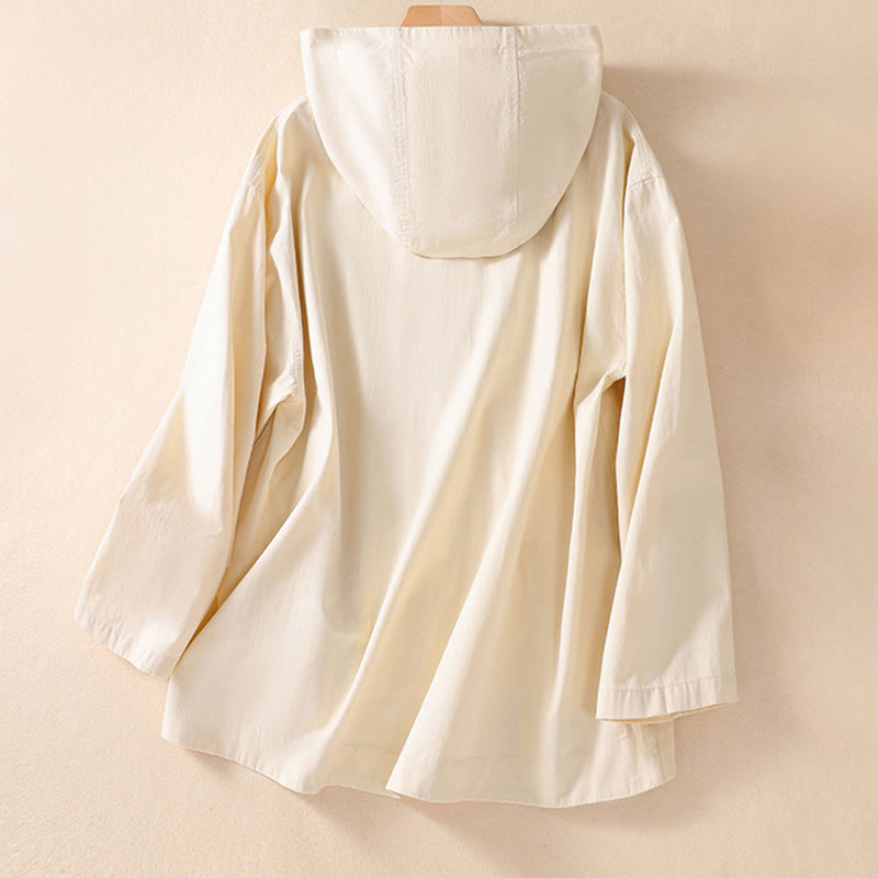 Buddha Stones Pure Color Damen-Langarm-Baumwolljacke mit Kapuze und Taschen - image 8