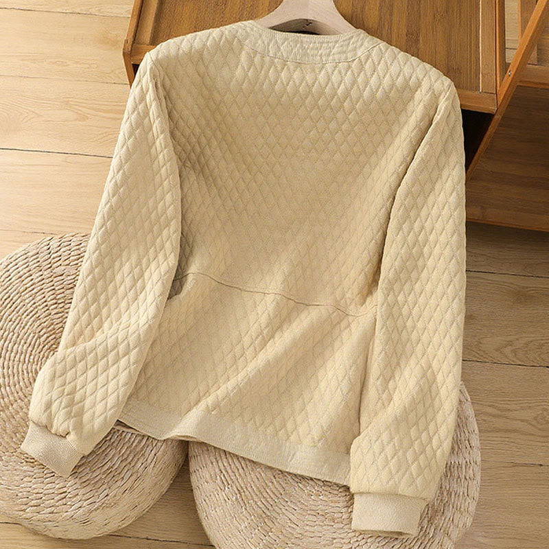 Buddha Stones Retro Plain Damen Langarmjacke aus Baumwolle mit Taschen - image 2