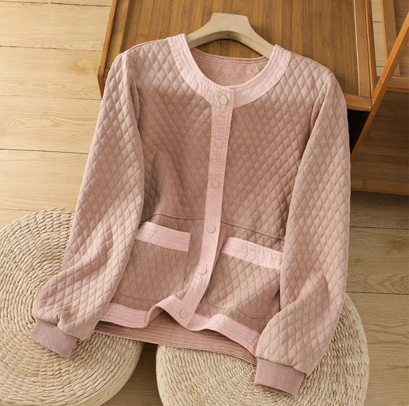 Buddha Stones Retro Plain Damen Langarmjacke aus Baumwolle mit Taschen - Hellrosa - US12， UK/AU16，EU44 (3XL) - image 8