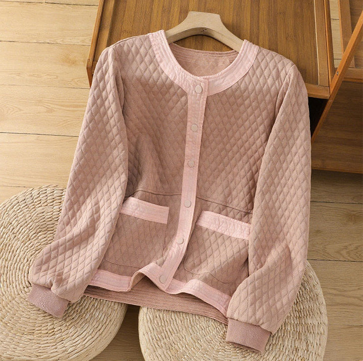 Buddha Stones Retro Plain Damen Langarmjacke aus Baumwolle mit Taschen - Hellrosa - US12， UK/AU16，EU44 (3XL) - image 8