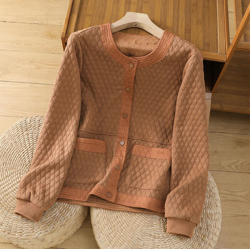 Buddha Stones Retro Plain Damen Langarmjacke aus Baumwolle mit Taschen - Schokolade - US12, UK/AU16, EU44 (3XL) - image 21