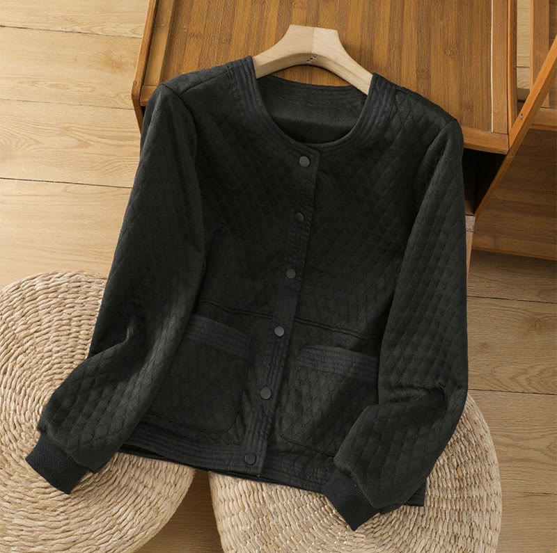 Buddha Stones Retro Plain Damen Langarmjacke aus Baumwolle mit Taschen - Schwarz - US12, UK/AU16, EU44 (3XL) - image 14