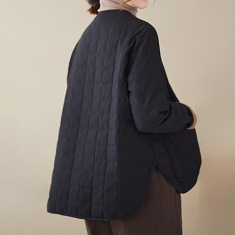Buddha Stones Retro Plain Damen Dicker Baumwollmantel Langarmjacke mit Taschen - image 1