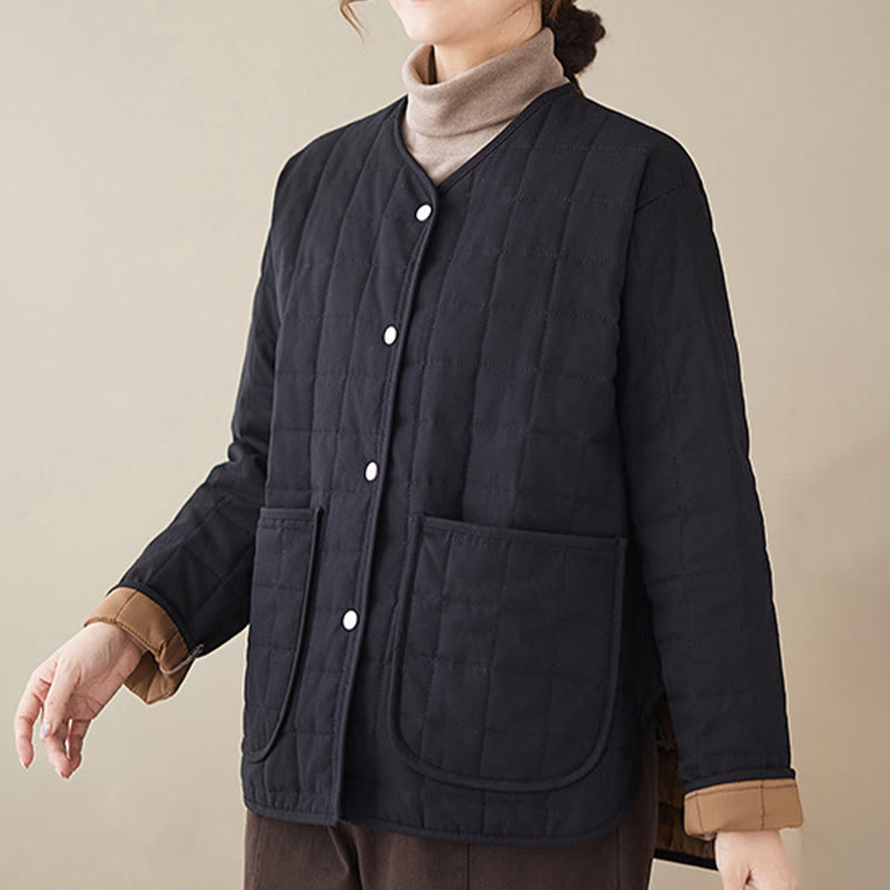 Buddha Stones Retro Plain Damen Dicker Baumwollmantel Langarmjacke mit Taschen - image 5