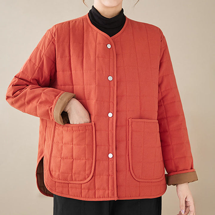 Buddha Stones Retro Plain Damen Dicker Baumwollmantel Langarmjacke mit Taschen - image 12