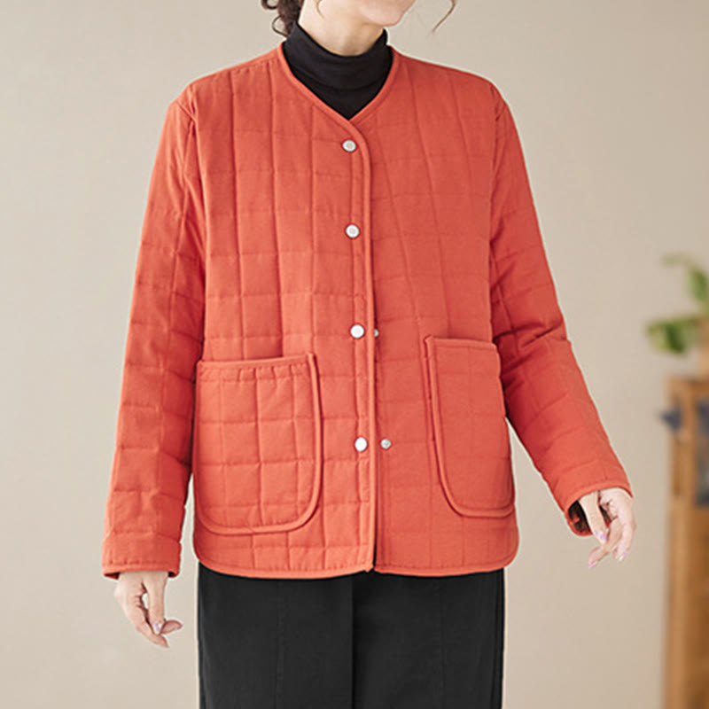 Buddha Stones Retro Plain Damen Dicker Baumwollmantel Langarmjacke mit Taschen - image 11