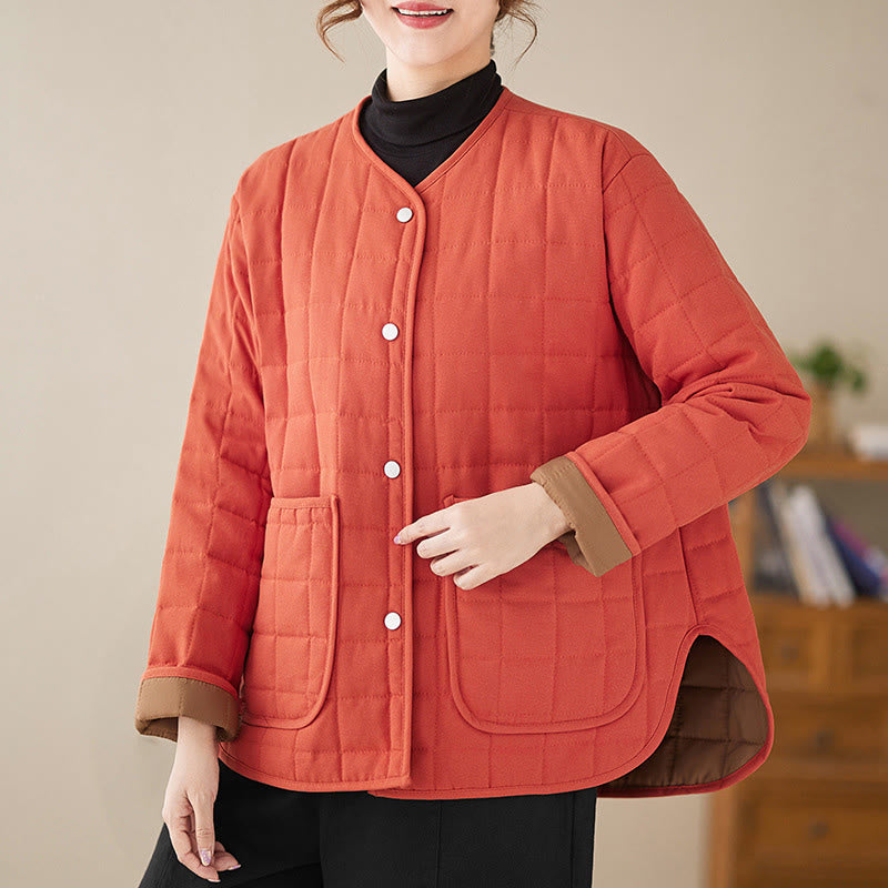Buddha Stones Retro Plain Damen Dicker Baumwollmantel Langarmjacke mit Taschen - Tomate - US14， UK/AU18，EU46 (2XL) - image 9