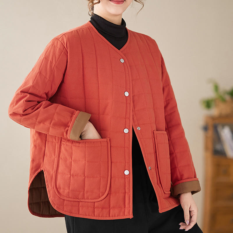 Buddha Stones Retro Plain Damen Dicker Baumwollmantel Langarmjacke mit Taschen - image 12