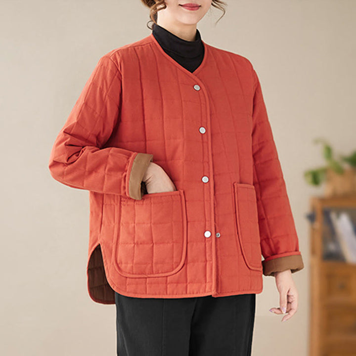 Buddha Stones Retro Plain Damen Dicker Baumwollmantel Langarmjacke mit Taschen - image 9