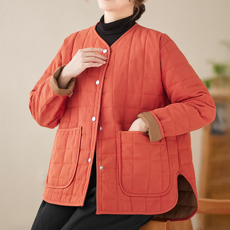 Buddha Stones Retro Plain Damen Dicker Baumwollmantel Langarmjacke mit Taschen - image 14