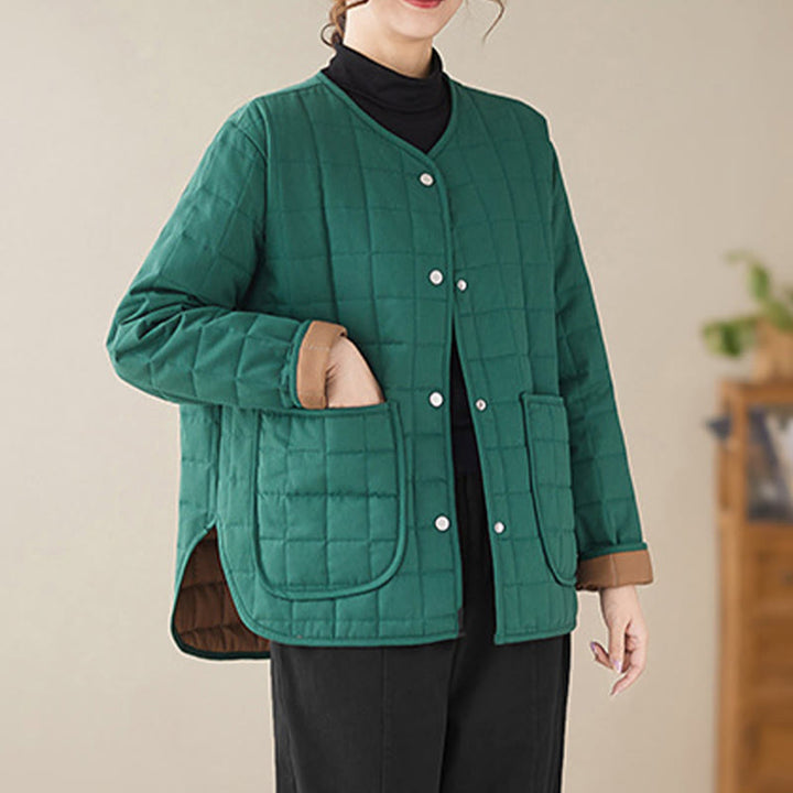 Buddha Stones Retro Plain Damen Dicker Baumwollmantel Langarmjacke mit Taschen - Dunkelcyan - US14, UK/AU18, EU46 (2XL) - image 14