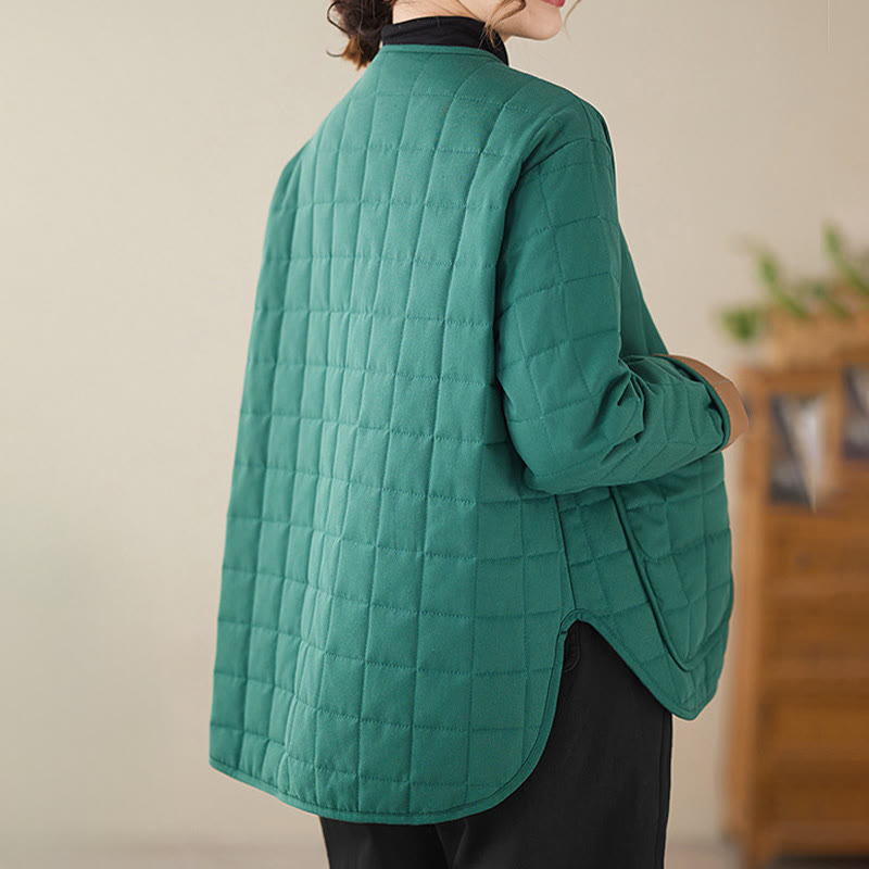 Buddha Stones Retro Plain Damen Dicker Baumwollmantel Langarmjacke mit Taschen - image 17