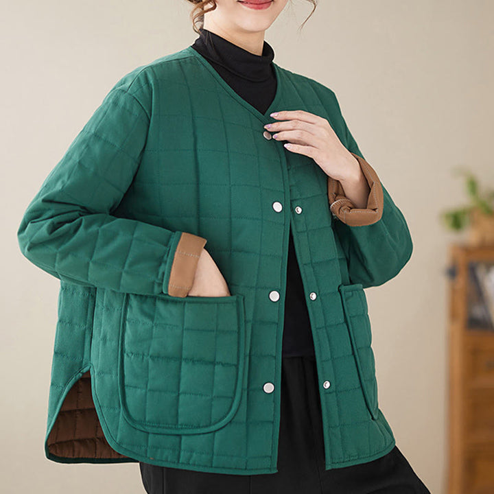 Buddha Stones Retro Plain Damen Dicker Baumwollmantel Langarmjacke mit Taschen - image 17