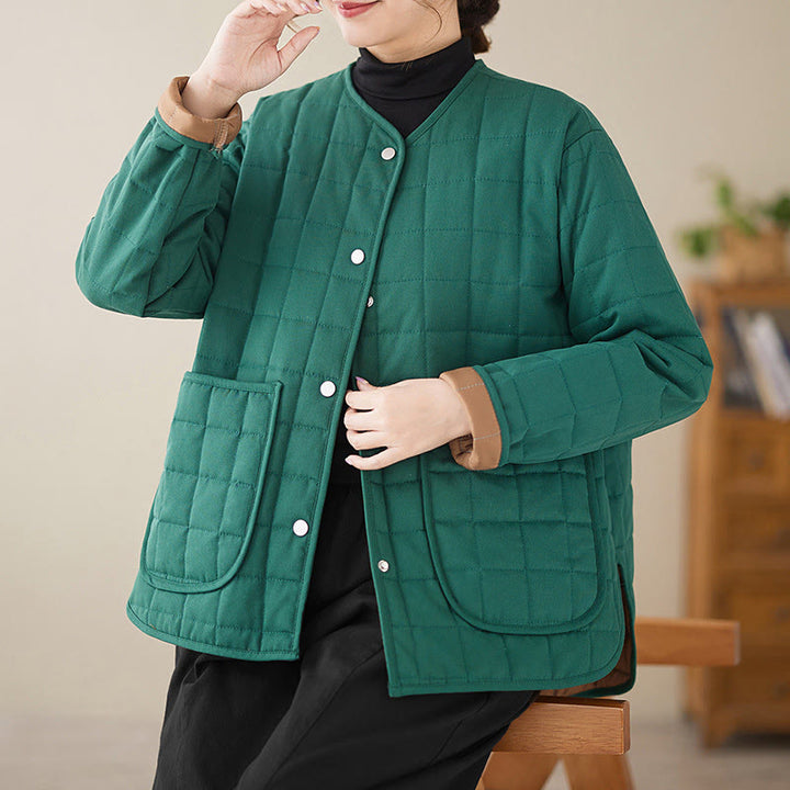 Buddha Stones Retro Plain Damen Dicker Baumwollmantel Langarmjacke mit Taschen - image 21
