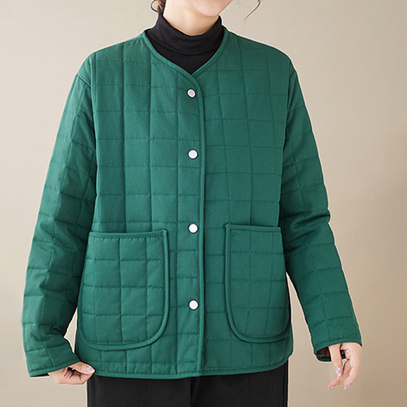 Buddha Stones Retro Plain Damen Dicker Baumwollmantel Langarmjacke mit Taschen - image 19