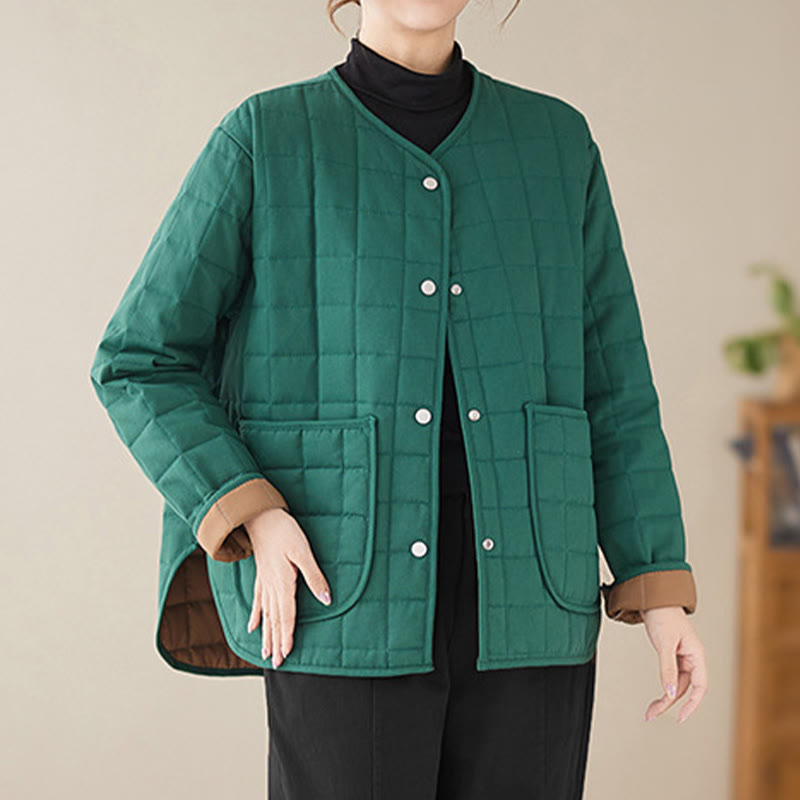 Buddha Stones Retro Plain Damen Dicker Baumwollmantel Langarmjacke mit Taschen - image 16