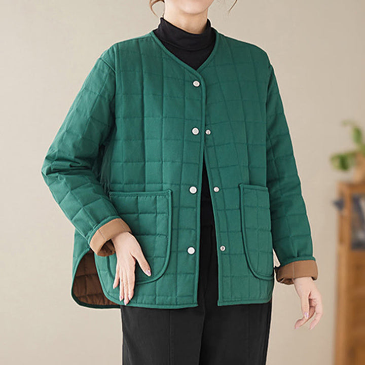 Buddha Stones Retro Plain Damen Dicker Baumwollmantel Langarmjacke mit Taschen - image 16