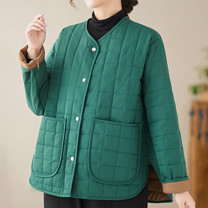 Buddha Stones Retro Plain Damen Dicker Baumwollmantel Langarmjacke mit Taschen - image 19