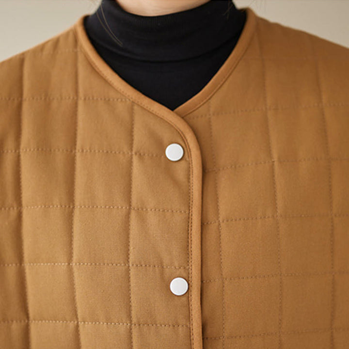 Buddha Stones Retro Plain Damen Dicker Baumwollmantel Langarmjacke mit Taschen - image 29