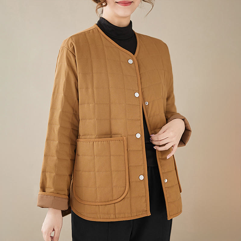 Buddha Stones Retro Plain Damen Dicker Baumwollmantel Langarmjacke mit Taschen - image 28