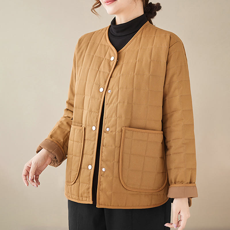 Buddha Stones Retro Plain Damen Dicker Baumwollmantel Langarmjacke mit Taschen - image 25