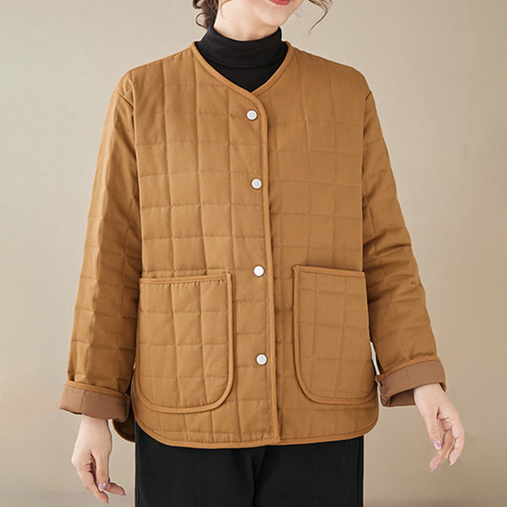 Buddha Stones Retro Plain Damen Dicker Baumwollmantel Langarmjacke mit Taschen - image 23