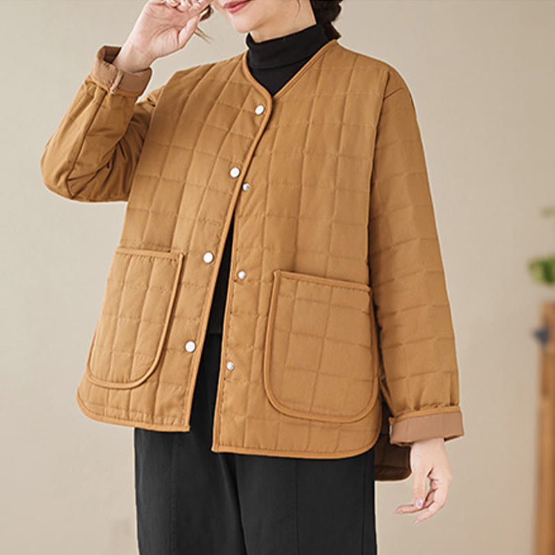 Buddha Stones Retro Plain Damen Dicker Baumwollmantel Langarmjacke mit Taschen - Peru - US14， UK/AU18，EU46 (2XL) - image 22