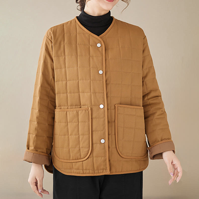 Buddha Stones Retro Plain Damen Dicker Baumwollmantel Langarmjacke mit Taschen - image 24