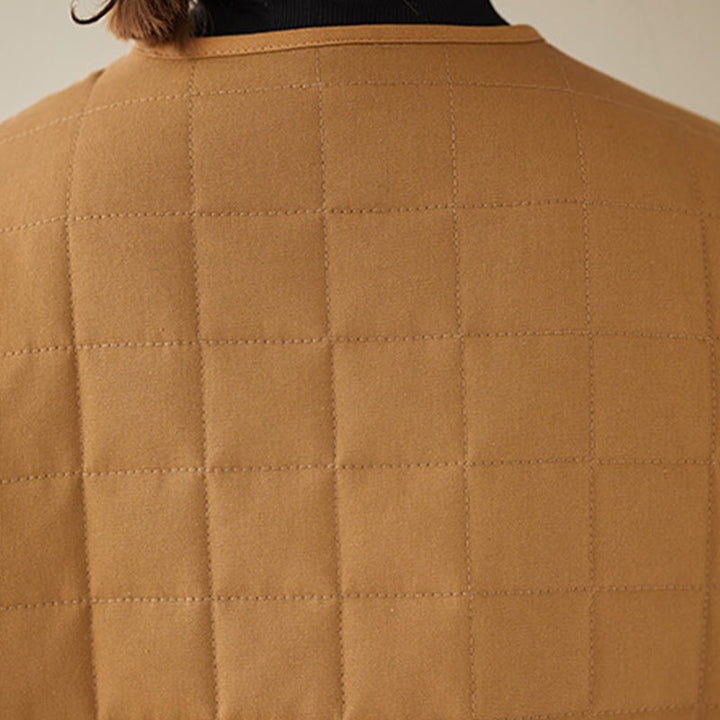 Buddha Stones Retro Plain Damen Dicker Baumwollmantel Langarmjacke mit Taschen - image 31