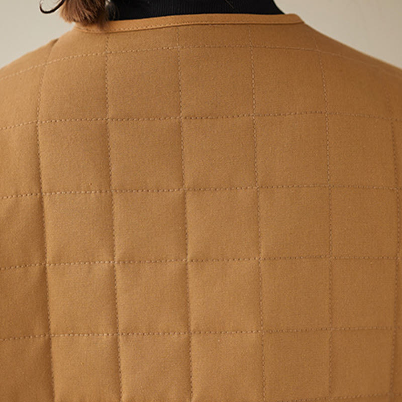 Buddha Stones Retro Plain Damen Dicker Baumwollmantel Langarmjacke mit Taschen - image 32